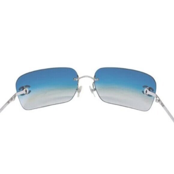 RARE Chanel Vintage Sunglasses Rhinestone Crystal CC Logo Rimless Gradient Blue - Picture 6 of 14